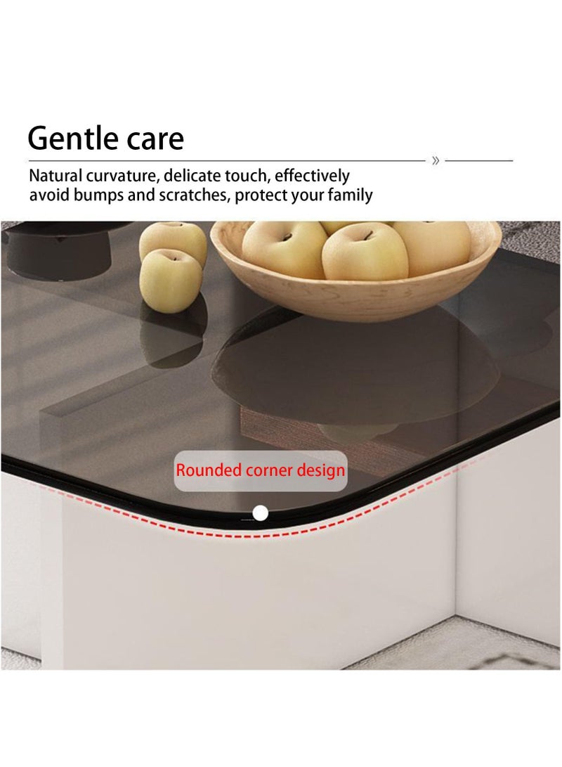 XiuWoo Tempered Glass Square Coffee Tables,Unique Modern Table,Clear Coffee Table,Mid-Century Modern Abstract End Table with Wooden Base for Living Room Home Office 70*70*36cm - Image 5