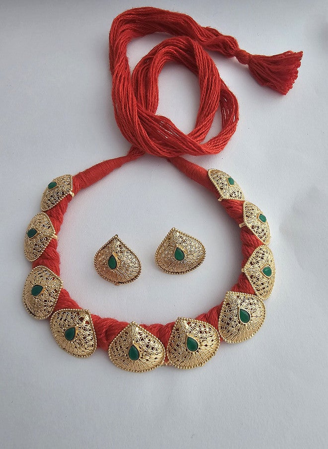 Binnis Wardrobe Gold Plated Gemstone Studded Eira Threaded Choker Jewellery Set - Image 2