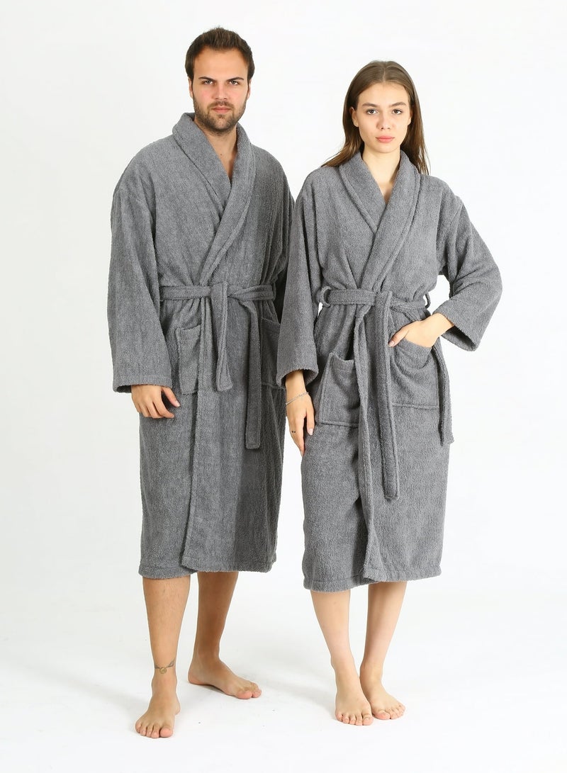 تى ام هوم روب استحمام رمادي فندقي – قطن طبيعي 100% عالي الامتصاص | برنص سبا فاخر بخامة قطنية ناعمة – TM Home - Image 1