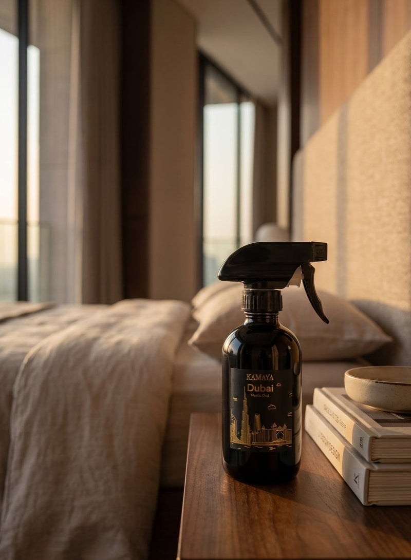 KAMAYA Skyline Collection Dubai Mystic Oud 200ml Room Spray | Dubai Skyline Spray Bottle | Fragrance Notes Saffron, Jasmine, Amber, Wood, Tonka bean - Image 1