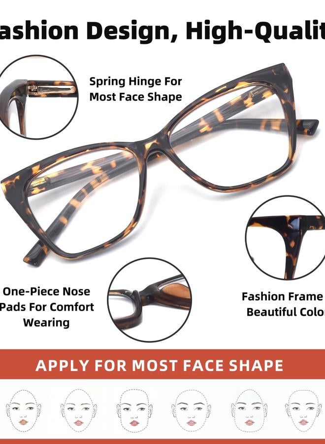 HIGHLIKE 3-Pack Reading Glasses for Women Blue Light Blocking Oversized Spring Hinge Readers Anti Eyestrain/Glare/UV, Black Tortoise Pink-Bdot 1.25 x - Image 4