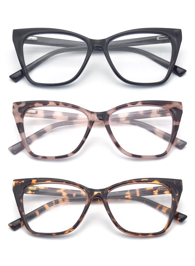 HIGHLIKE 3-Pack Reading Glasses for Women Blue Light Blocking Oversized Spring Hinge Readers Anti Eyestrain/Glare/UV, Black Tortoise Pink-Bdot 1.25 x - Image 1