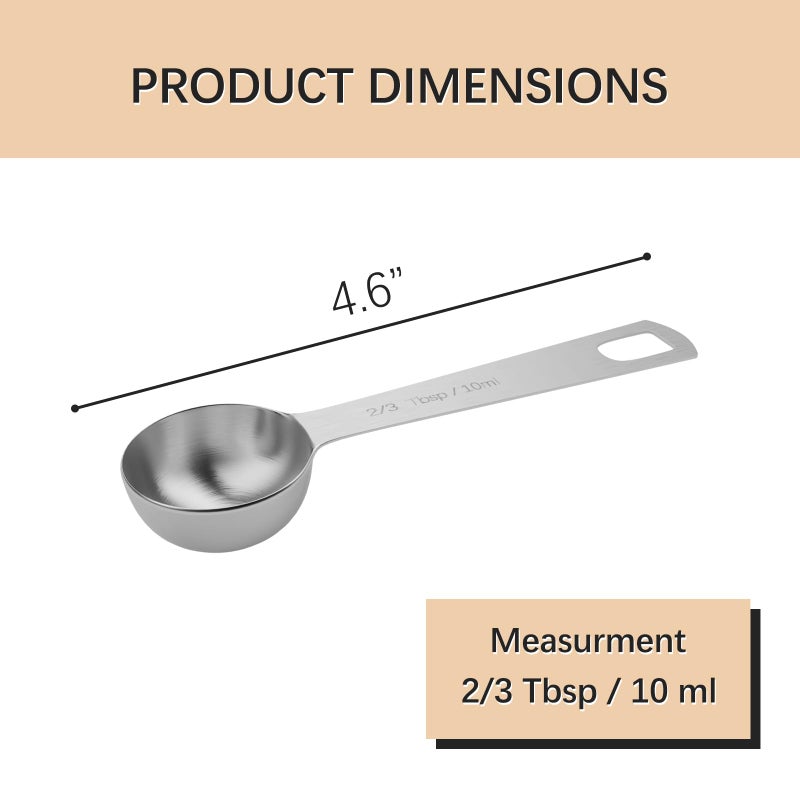 BERYLER 1PCS 2/3tbsp (2tsp, 10ml, 1/3oz) Single Measuring Spoon, Stainless Steel Individual Teaspoons Only - Image 2