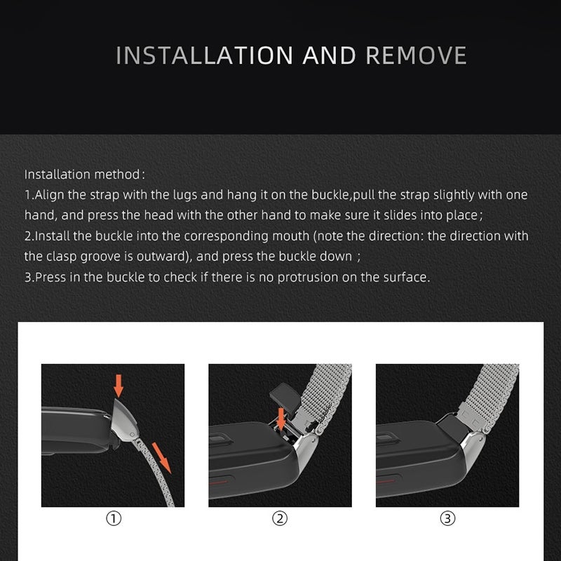 erorex For Huawei Band 6 / Honor Band 6 / 7 Three Strains Stainless Steel Metal Buckle Watch Band(Black) - Image 4