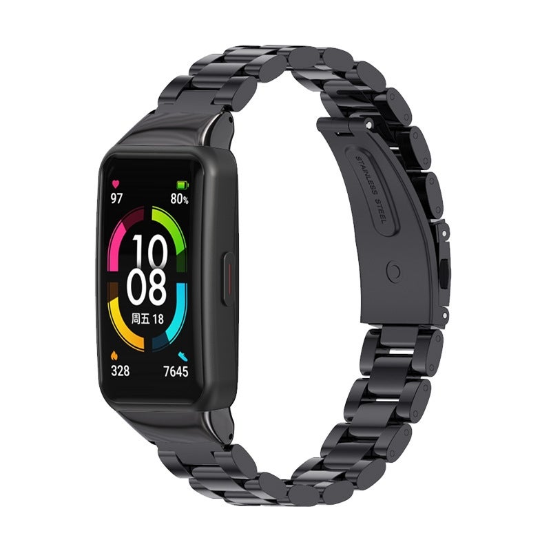 erorex For Huawei Band 6 / Honor Band 6 / 7 Three Strains Stainless Steel Metal Buckle Watch Band(Black) - Image 2