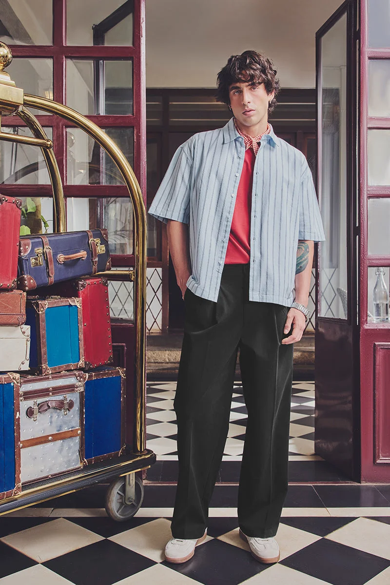 سنيتش Black Solid Wide Leg Casual Trousers