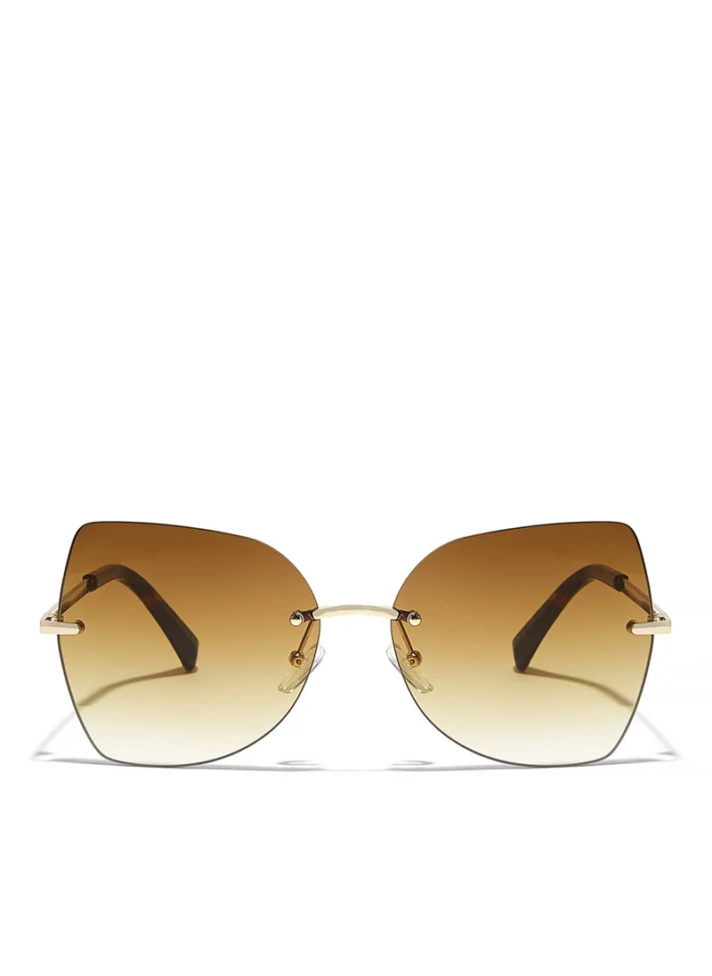 Blackout NAOMI Women Japanese Gold Sunglasses - Frame Material: Metal- Frame Color: Japanese Gold-Lens Color: Brown - Full Rim
