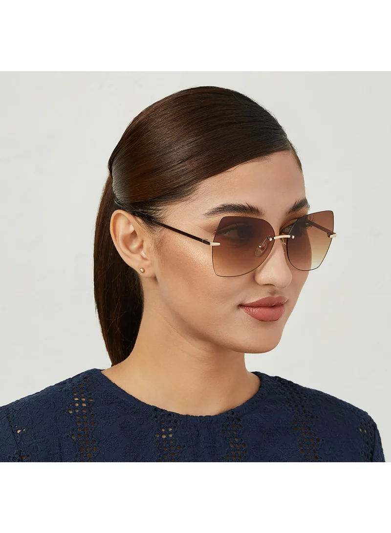 Blackout NAOMI Women Japanese Gold Sunglasses - Frame Material: Metal- Frame Color: Japanese Gold-Lens Color: Brown - Full Rim