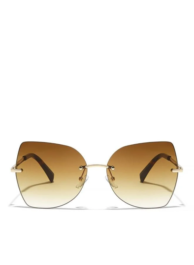 Blackout NAOMI Women Japanese Gold Sunglasses - Frame Material: Metal- Frame Color: Japanese Gold-Lens Color: Brown - Full Rim
