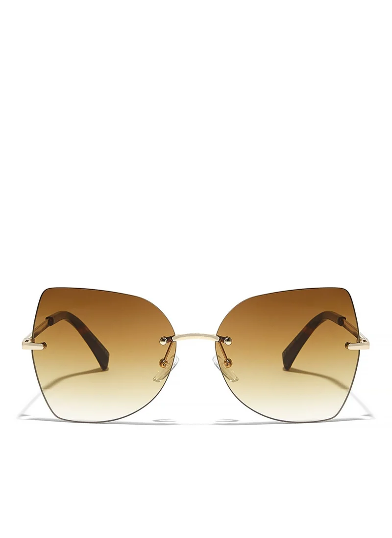 Blackout NAOMI Women Japanese Gold Sunglasses - Frame Material: Metal- Frame Color: Japanese Gold-Lens Color: Brown - Full Rim
