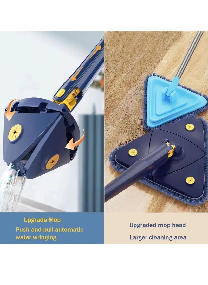 360° Rotatable Adjustable Cleaning Mop - 52.1'' Telescopic Triangular Mop with Automatic Water Squeezing Function