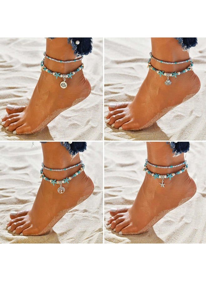 Suyi 5pcs Ankle Bracelets for Women Girls Layered Beach Adjustable Anklets Boho Chain Anklet Foot Jewelry, 8 3 inch, alloy - Image 3