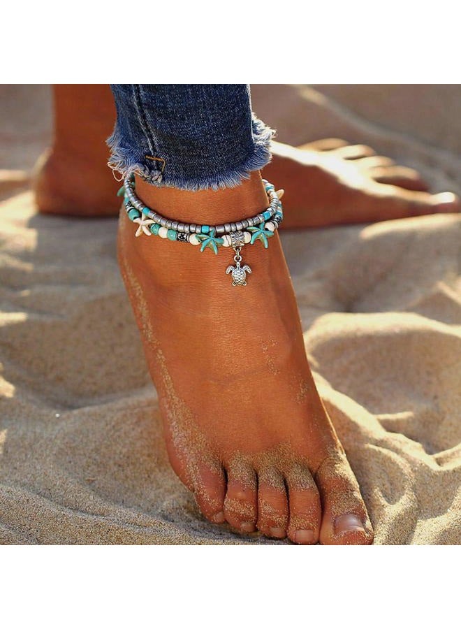 Suyi 5pcs Ankle Bracelets for Women Girls Layered Beach Adjustable Anklets Boho Chain Anklet Foot Jewelry, 8 3 inch, alloy - Image 2