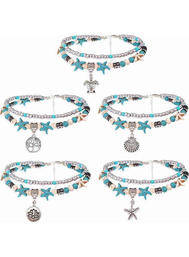 Suyi 5pcs Ankle Bracelets for Women Girls Layered Beach Adjustable Anklets Boho Chain Anklet Foot Jewelry, 8 3 inch, alloy - Image 1
