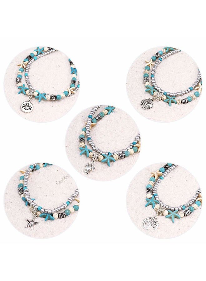Suyi 5pcs Ankle Bracelets for Women Girls Layered Beach Adjustable Anklets Boho Chain Anklet Foot Jewelry, 8 3 inch, alloy - Image 4