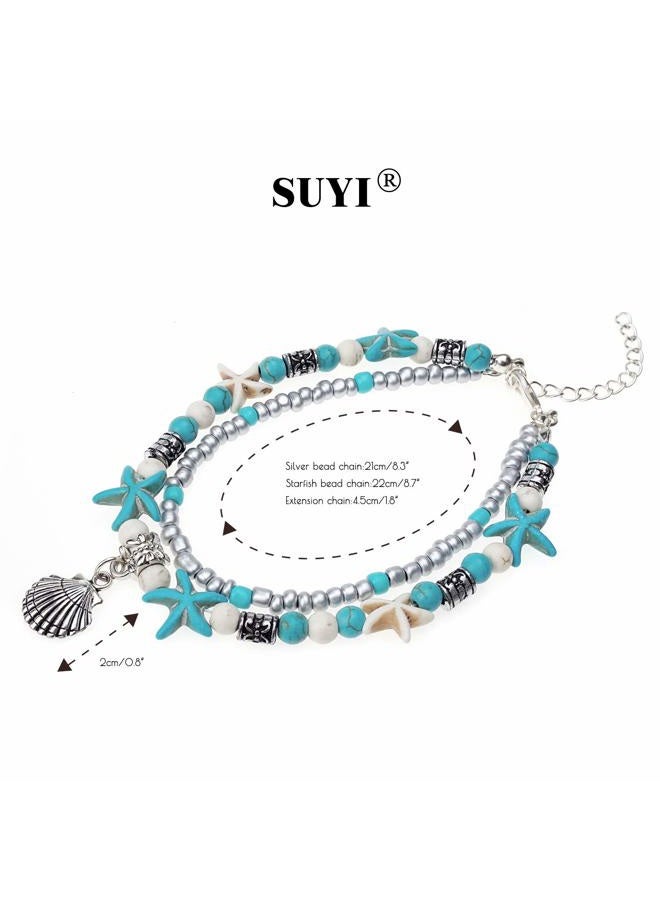 Suyi 5pcs Ankle Bracelets for Women Girls Layered Beach Adjustable Anklets Boho Chain Anklet Foot Jewelry, 8 3 inch, alloy - Image 5