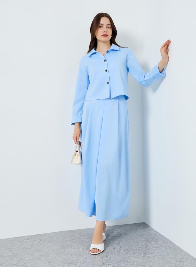 Styli Solid Casual Top and A-Line Maxi Skirt Set - Image 1