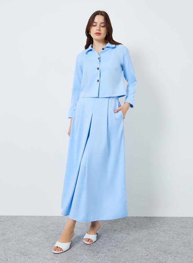 Styli Solid Casual Top and A-Line Maxi Skirt Set - Image 3