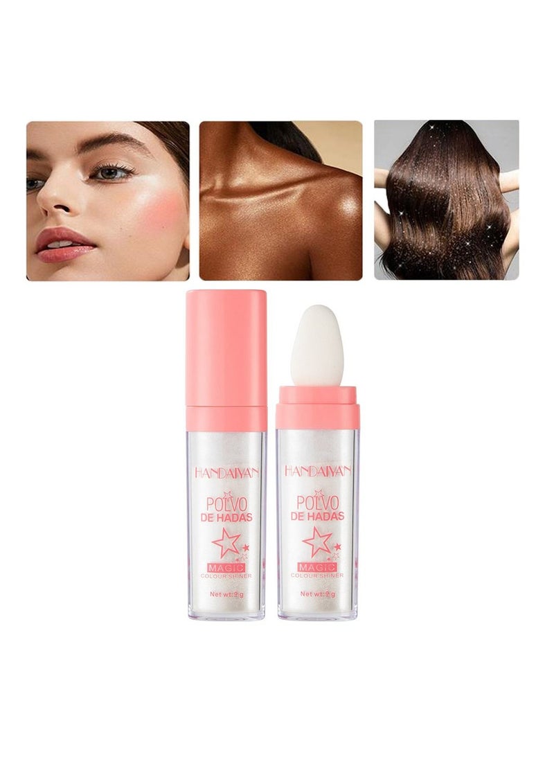 Handaiyan - Body Shimmer Powder Polvo De Hadas Fairy Highlighter Glitter Natural Pigment Shiner Stick Loose Oil Glow Body Brighten Dust with Puff Makeup Three-Dimensional Face,Eyeshadow,Eye,Hair,Body,Hair - Image 1
