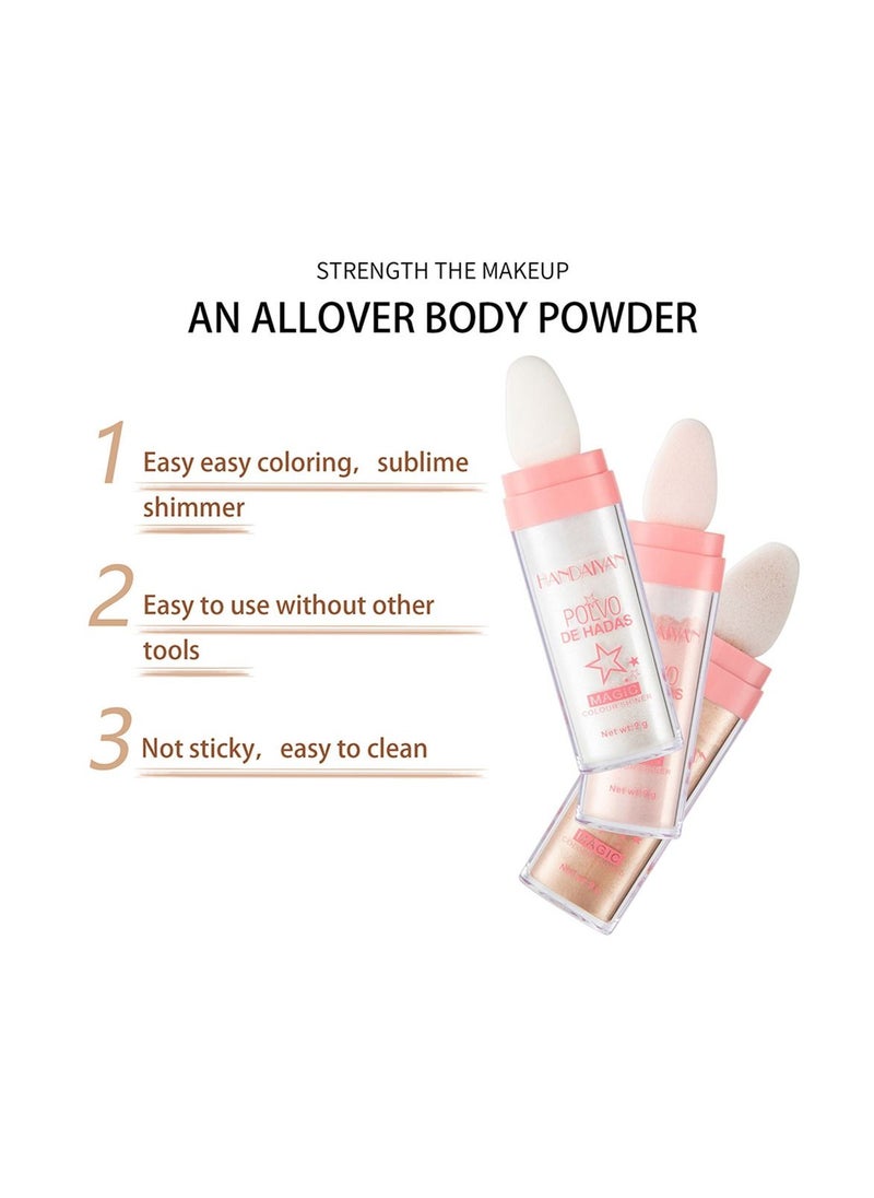 Handaiyan - Body Shimmer Powder Polvo De Hadas Fairy Highlighter Glitter Natural Pigment Shiner Stick Loose Oil Glow Body Brighten Dust with Puff Makeup Three-Dimensional Face,Eyeshadow,Eye,Hair,Body,Hair - Image 1