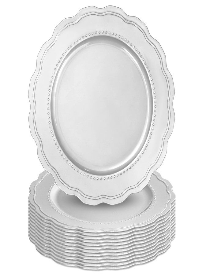 YMHPRIDE Silver Charger Plates Set of 12, 13 Inch Plastic Round Charger for Dinner Plates, Plastic Table Chargers for Wedding, Thanksgiving, Christmas - Image 1