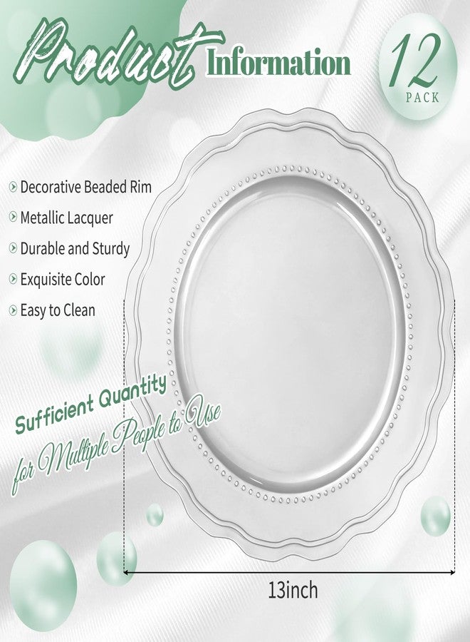 YMHPRIDE Silver Charger Plates Set of 12, 13 Inch Plastic Round Charger for Dinner Plates, Plastic Table Chargers for Wedding, Thanksgiving, Christmas - Image 2