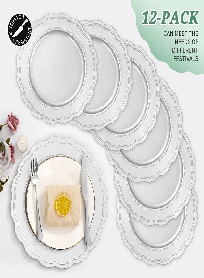 YMHPRIDE Silver Charger Plates Set of 12, 13 Inch Plastic Round Charger for Dinner Plates, Plastic Table Chargers for Wedding, Thanksgiving, Christmas - Image 4