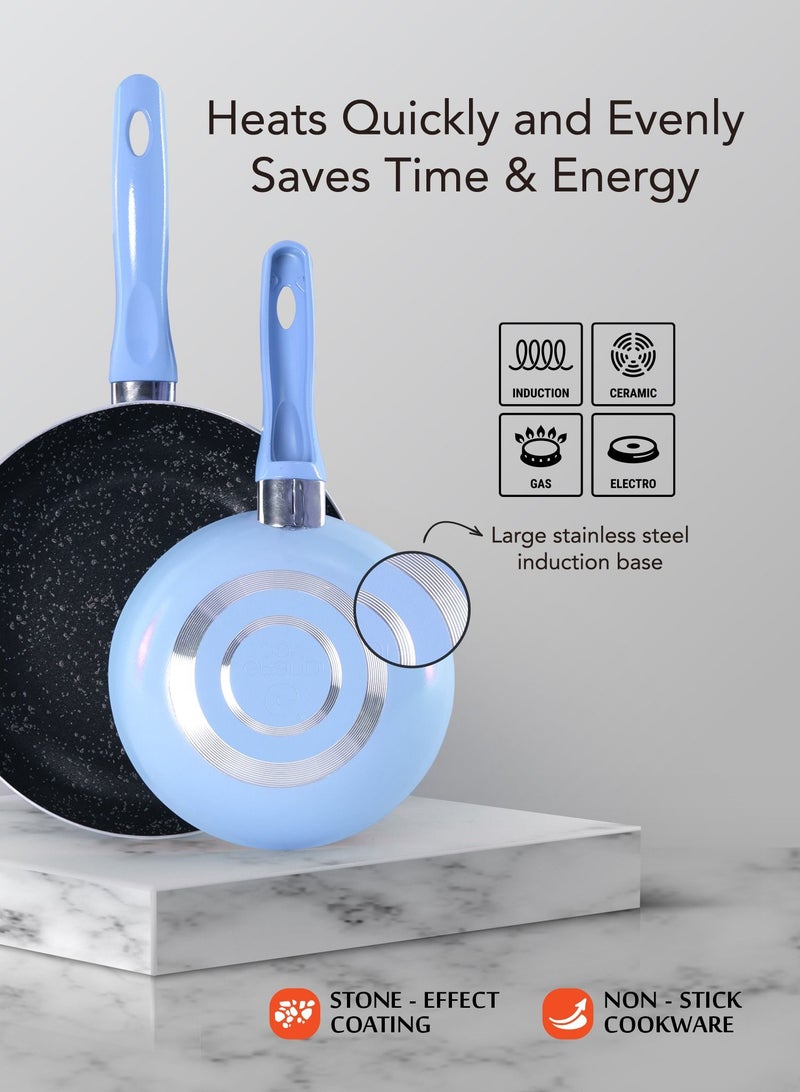 Grandi 2 Piece Pop Frying Pan Set 7-Layer Granite Coating Non-Stick Surface Bakelite Handle Light Blue  - Image 4