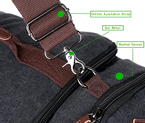 BAOSHA Canvas Weekender Travel Duffel Backpack Hybrid Hiking Rucksack Laptop Backpack for Outdoor Sports Gym HB-26(Black) - Image 5