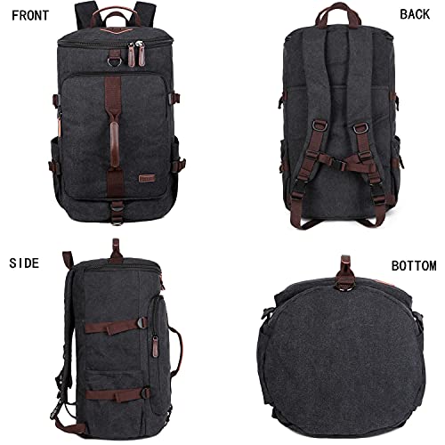 BAOSHA Canvas Weekender Travel Duffel Backpack Hybrid Hiking Rucksack Laptop Backpack for Outdoor Sports Gym HB-26(Black) - Image 3