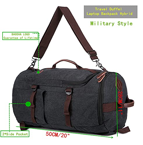 BAOSHA Canvas Weekender Travel Duffel Backpack Hybrid Hiking Rucksack Laptop Backpack for Outdoor Sports Gym HB-26(Black) - Image 4