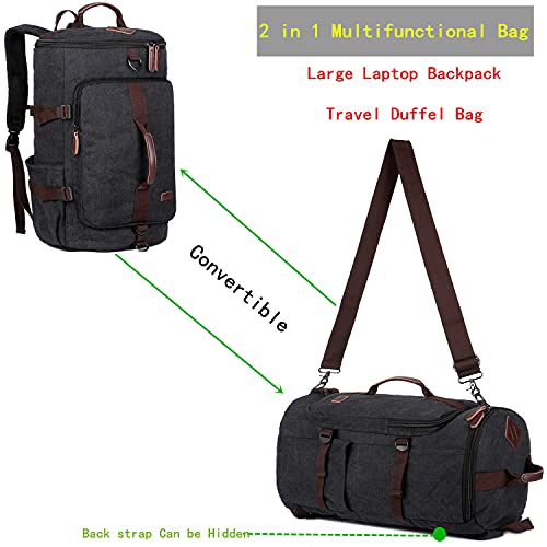 BAOSHA Canvas Weekender Travel Duffel Backpack Hybrid Hiking Rucksack Laptop Backpack for Outdoor Sports Gym HB-26(Black) - Image 2