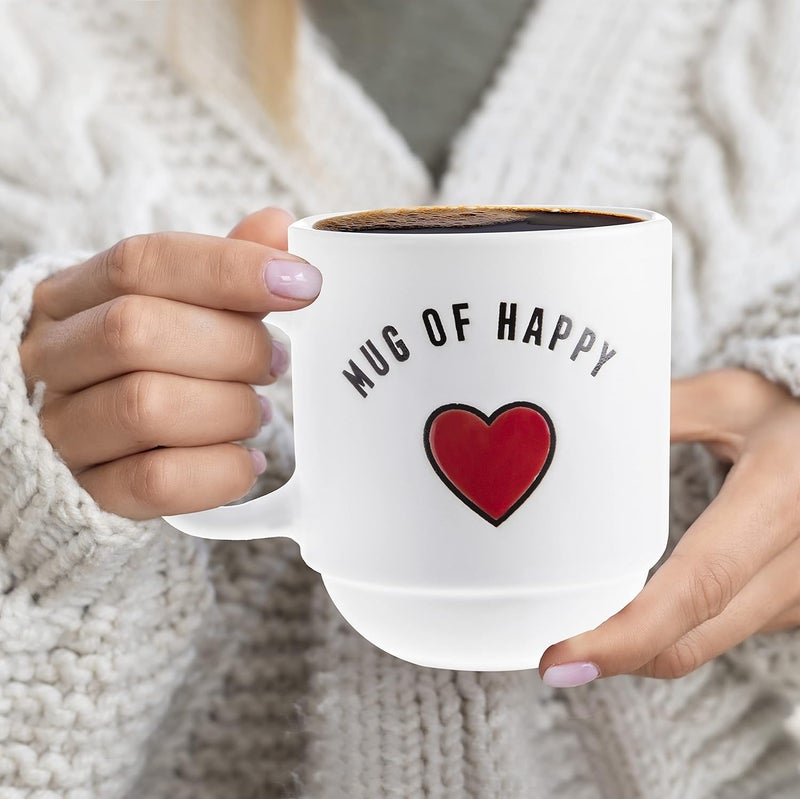 Sheffield Home Set of 4 Stackable Stoneware Mugs with a Metal Rack for Storage Large Cups for Tea Mugs for Latte and Hot Chocolate Heart Sentiments - Image 5