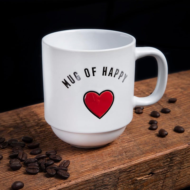 Sheffield Home Set of 4 Stackable Stoneware Mugs with a Metal Rack for Storage Large Cups for Tea Mugs for Latte and Hot Chocolate Heart Sentiments - Image 4
