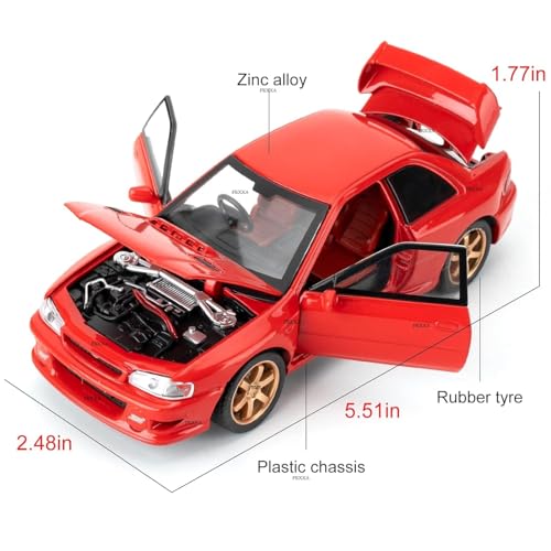 FEXXA 1/32 Compatible for Subaru Impreza WRX STI Model Car, Pull Back Diecast Collectible Car Toy with Sounds ＆ Lights for Kids Boys Girls and Adults, Gift (RED) - Image 3