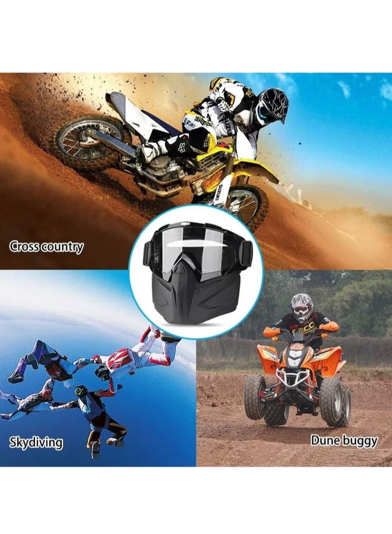 Motorcycle Goggles Detachable Face Mask Airsoft Mask Full Face Protective Gear Compatible with Helmet for Men Women Kids Youth Detachable Clear Goggles for Motorcycle ATV Dirt Bike