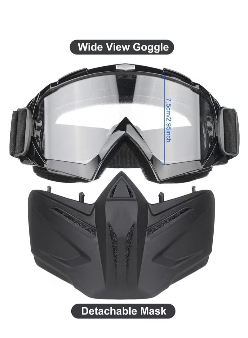 Generic Motorcycle Goggles Detachable Face Mask Airsoft Mask Full Face Protective Gear Compatible with Helmet for Men Women Kids Youth Detachable Clear Goggles for Motorcycle ATV Dirt Bike  - Image 2