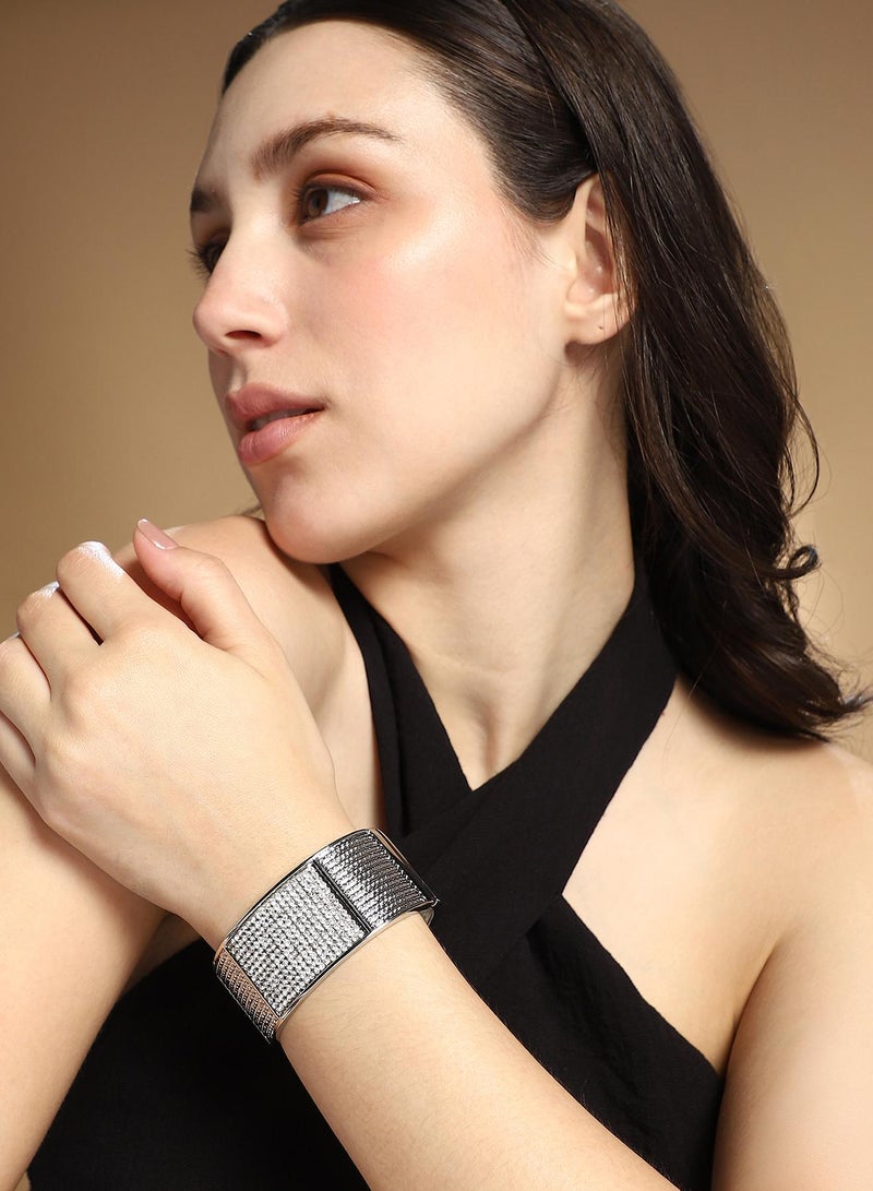 SOHI Women The Cristal-Bijou Cuff Bracelet | Crystal  Colour | One-Size | Artificial Stone Alloy Material | Adjustable Closure | Bracelet For Casual & Evening Wear - Image 2