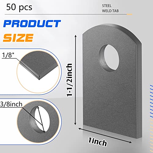 Dunzy 50 Pcs Steel Weld Tabs 1 W 1 12 H 38 Hole 18 Universal Shock Mount Thick Flat Tab Brackets Gussets Weld on Light Tabs Mild Steel for Easy Welding - Image 3