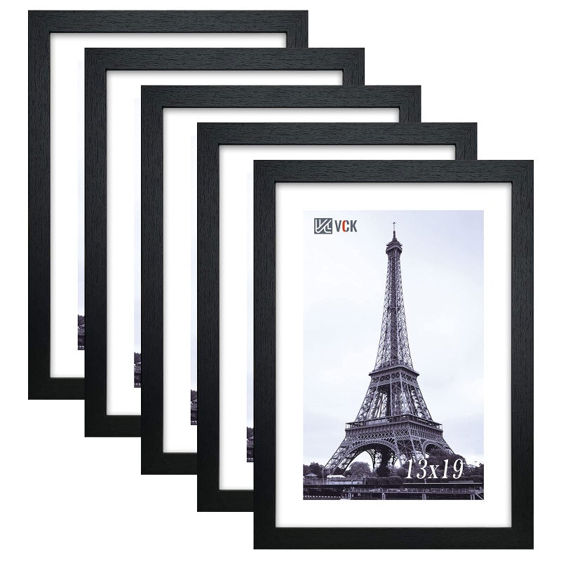 VCK 13x19 In Poster Frame Black Wood with Plexiglass Set of 5 Picture Frames without Mat for Wall Decoration
