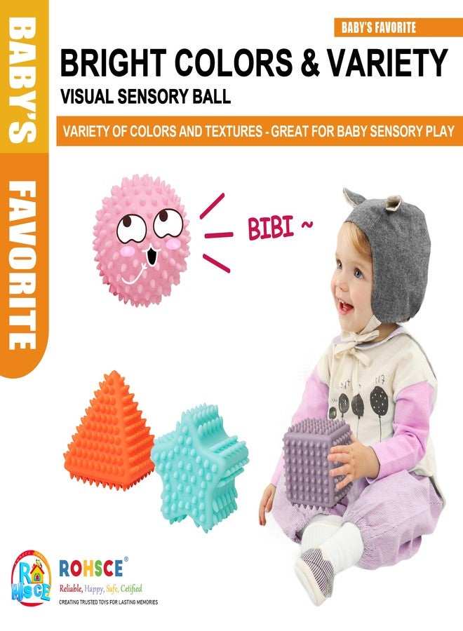 ROHSCE Baby Sensory Balls, Montessori Toys Soft Baby Balls 6 to 12 Months Textured Geometric Shapes for Babies' Sensory Development, Multicolor Bath Gifts Spiky Squeeze Ball for Infant Kids - Image 5