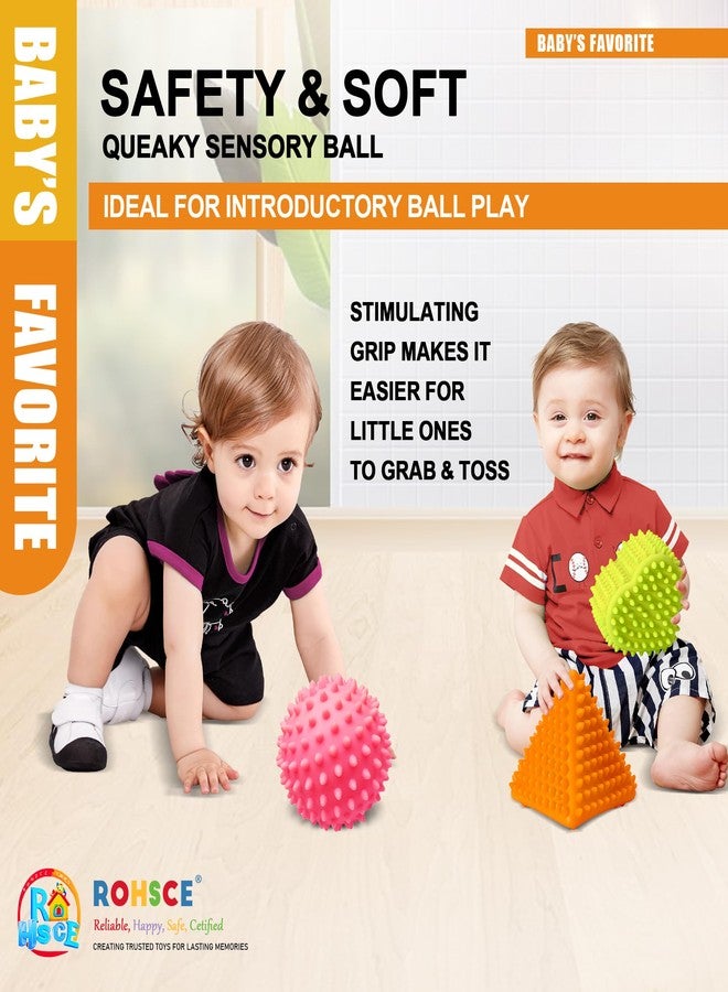 ROHSCE Baby Sensory Balls, Montessori Toys Soft Baby Balls 6 to 12 Months Textured Geometric Shapes for Babies' Sensory Development, Multicolor Bath Gifts Spiky Squeeze Ball for Infant Kids - Image 3