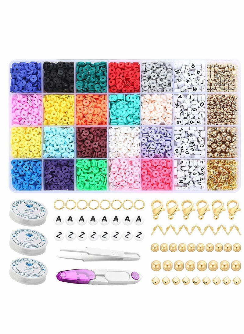 4000 Pcs 6mm Flat Round Polymer Clay Beads with Charms and String, DIY Jewelry Making Kit for Creative Projects - Image 1