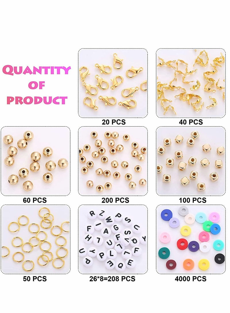 4000 Pcs 6mm Flat Round Polymer Clay Beads with Charms and String, DIY Jewelry Making Kit for Creative Projects - Image 2