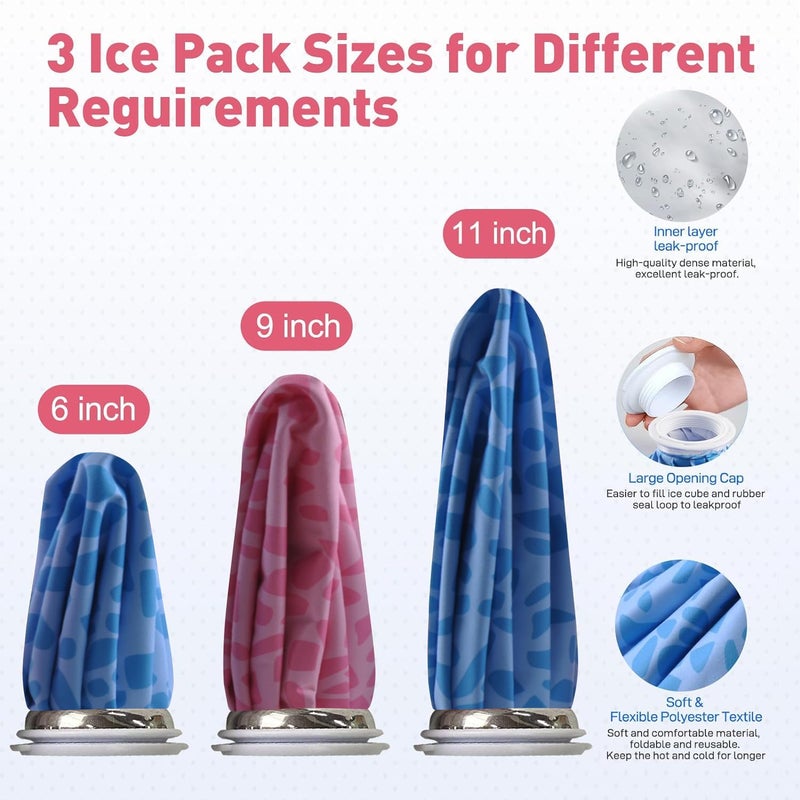 Fythao Ice Pack for Injuries Reusable, Ice Bag for Injuries Hot Water Bag for Hot & Cold Therapy, No-Leak Elastic Ice Bag with Elastic Breathable Support Wrap, 3 Sizes 6/9/11" - Image 2