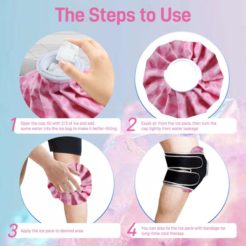 Fythao Ice Pack for Injuries Reusable, Ice Bag for Injuries Hot Water Bag for Hot & Cold Therapy, No-Leak Elastic Ice Bag with Elastic Breathable Support Wrap, 3 Sizes 6/9/11" - Image 5
