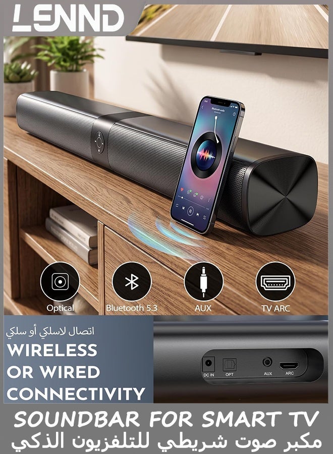 LENND Soundbar for Smart TV, Sound Bar with Bluetooth/ARC/Opt/AUX Connect, Speaker Auto Volume Boost, 3 Equalizer Modes, 2 in 1 Detachable Soundbar for TV/PC/Projectors/Gaming - Image 3