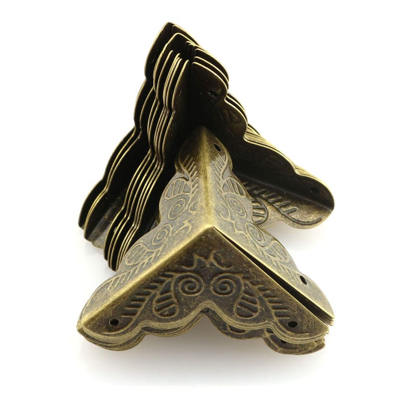 تيج Box Corner Protector 20PCS Antique Brass Triangle Rattan Carved Wood Case Edge Guard - Image 3