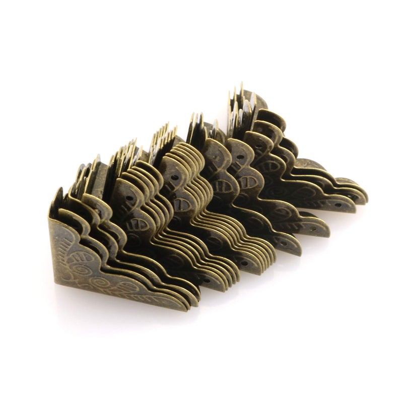 تيج Box Corner Protector 20PCS Antique Brass Triangle Rattan Carved Wood Case Edge Guard - Image 1