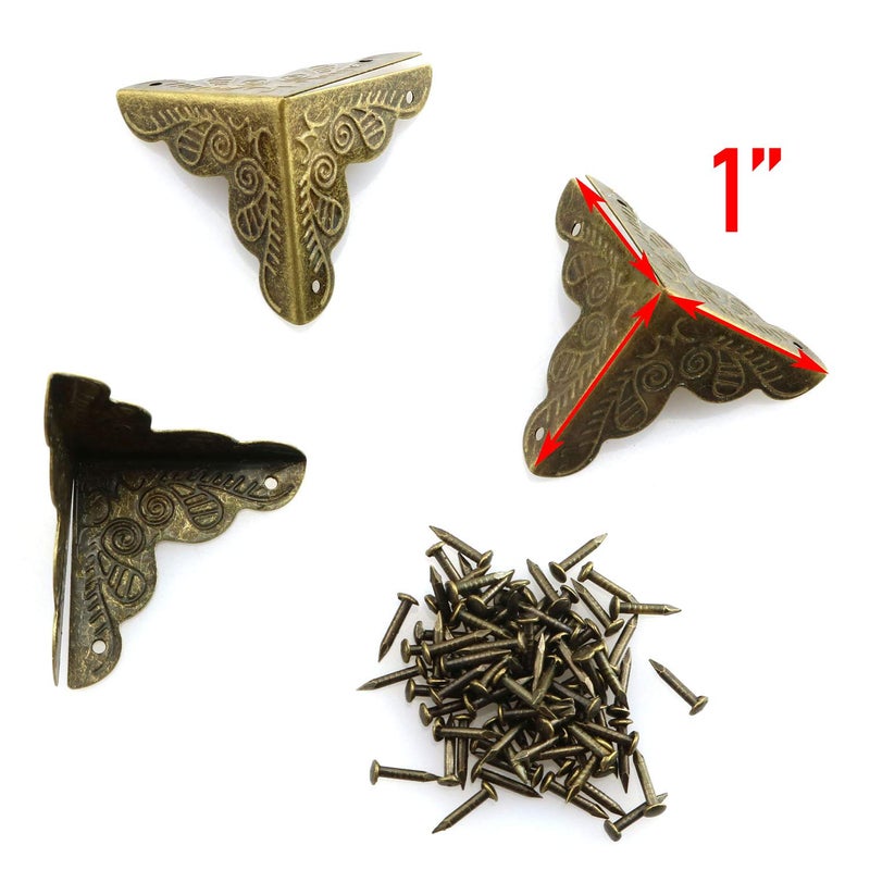 تيج Box Corner Protector 20PCS Antique Brass Triangle Rattan Carved Wood Case Edge Guard - Image 4